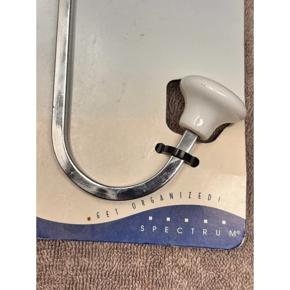 Vtg Cambridge Wall Hook Silver White NEW Chrome Ceramic Single Screw Mount
